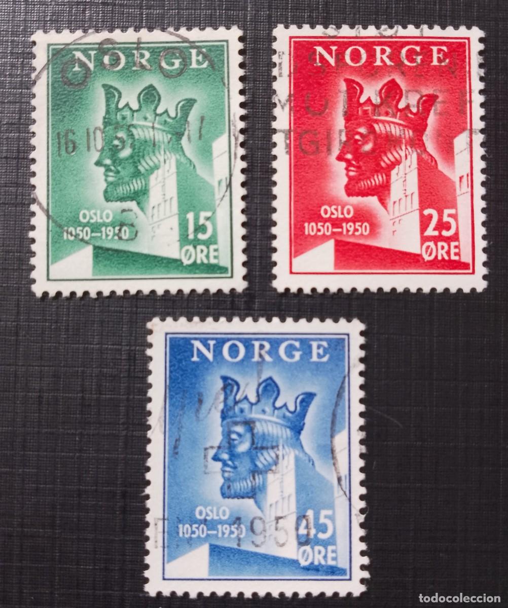 Sellos: LOTE 3 SELLOS, 9&ordm; CENTENARIO DE LA CIUDAD DE OSLO - A&Ntilde;O 1950