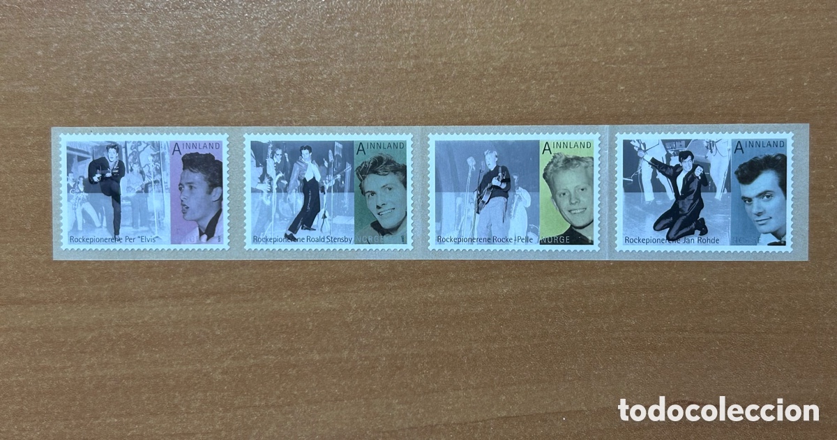 Sellos: Tira de 4 Sellos de Noruega (NORGE) &ndash; Pioneros del Rock (Rockpioneerene) - MNH