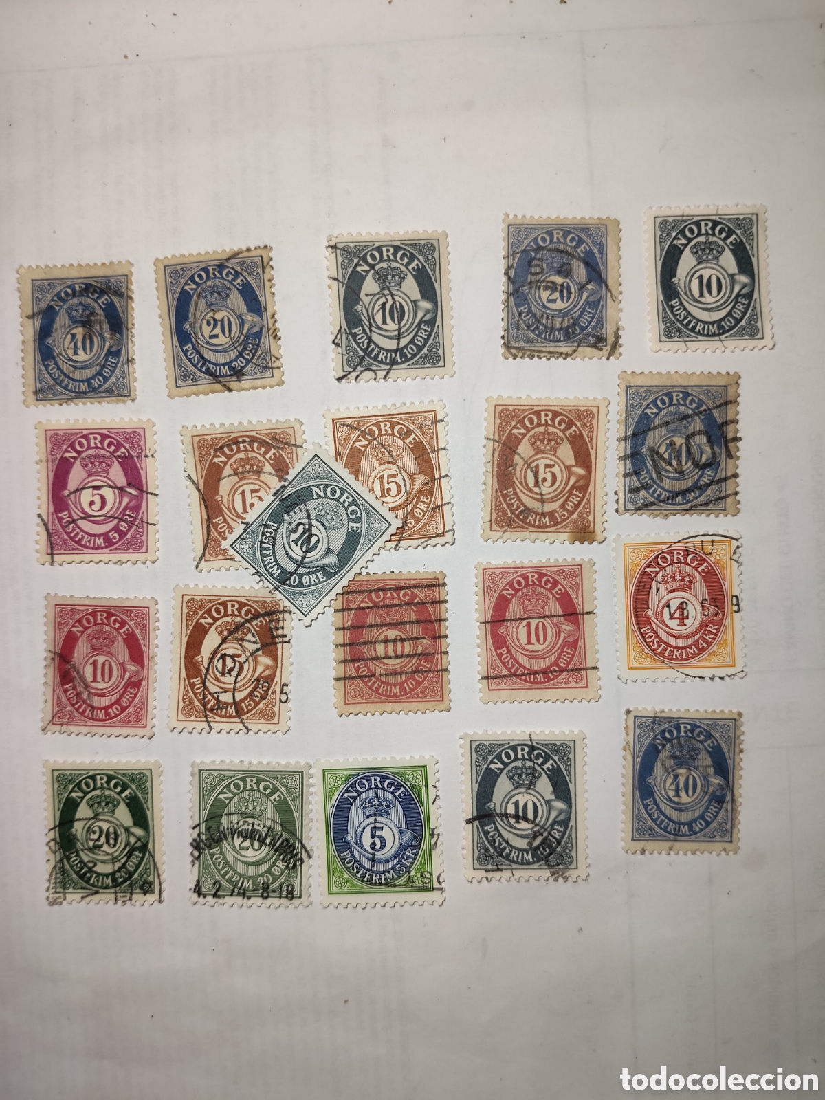 Sellos: 21 sellos de Noruega Cornetas de Correos 1962 usados