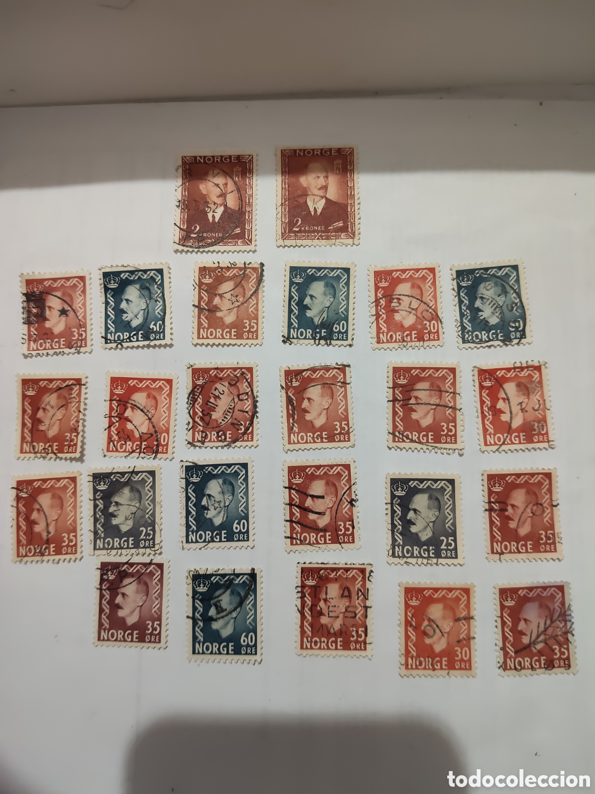 Sellos: 25 sellos de Noruega Rey Haakon Vll 1945-52