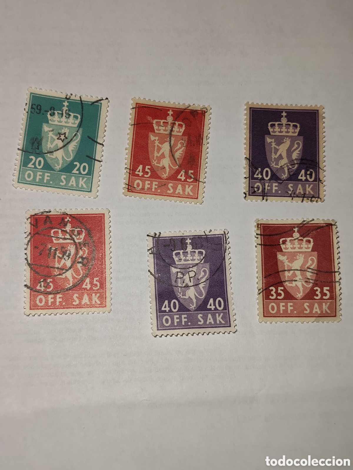 Sellos: 6 sellos de Noruega escudo de armas de la nacion 1969 usados