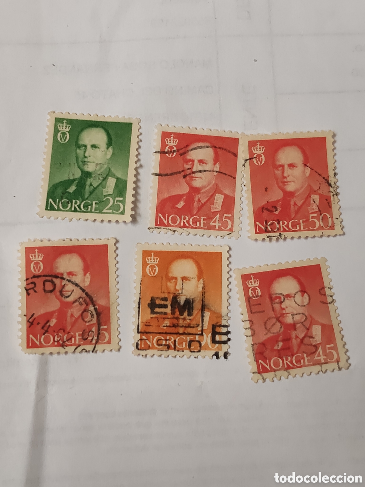 Sellos: 6 sellos del Rey Olav V 1958
