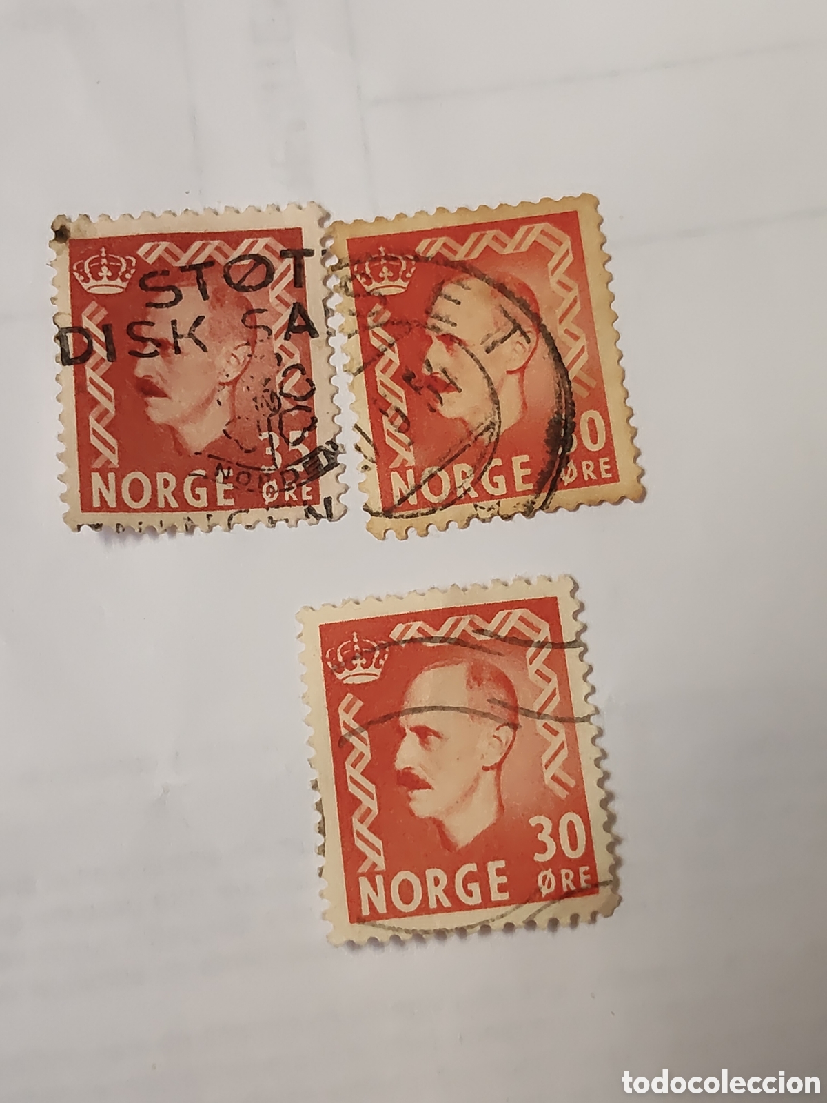 Sellos: 3 Sellos de Noruega Rey Haakon Vll 1950-57 usados
