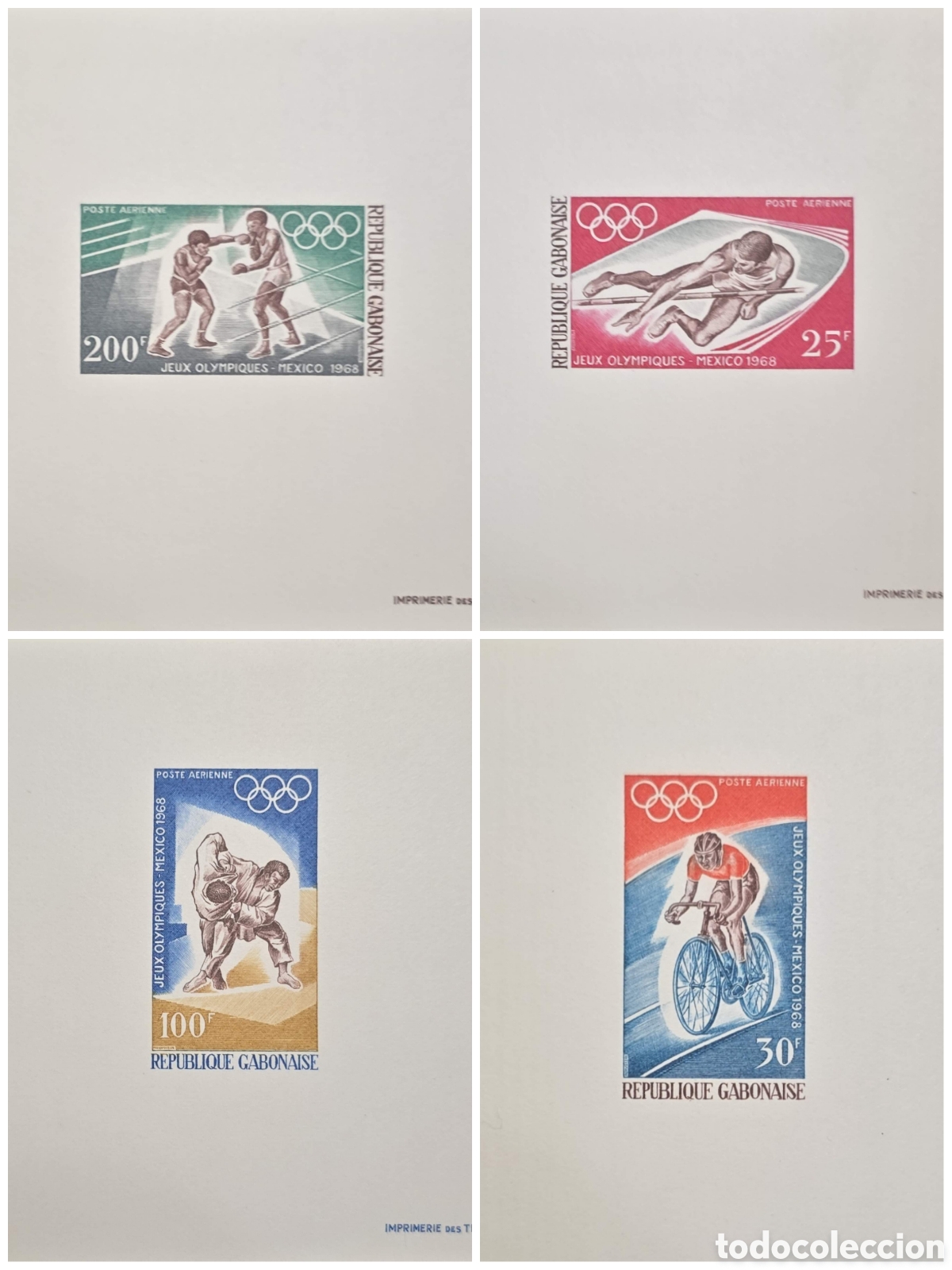 Sellos: Cy) 1968 &ndash; Gabon &ndash; Airmail stamps commemorating the Mexico Olympic Games, featuring boxing, hurdles,
