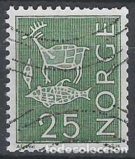 Sellos: NORUEGA 1963-67 - PINTURAS RUPESTRES, VERDE - USADO