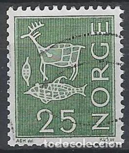 Sellos: NORUEGA 1963-67 - PINTURAS RUPESTRES, VERDE - USADO