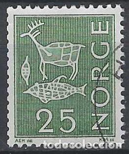 Sellos: NORUEGA 1963-67 - PINTURAS RUPESTRES, VERDE - USADO