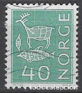 Sellos: NORUEGA 1968 - S.B&Aacute;SICA, PINTURAS RUPESTRES, VERDE - USADO