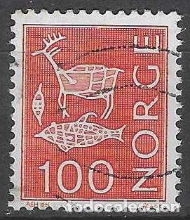 Sellos: NORUEGA 1973 - S.B&Aacute;SICA, PINTURAS RUPESTRES, ROJO - USADO