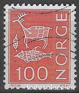 Sellos: NORUEGA 1973 - S.B&Aacute;SICA, PINTURAS RUPESTRES, ROJO - USADO