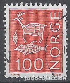 Sellos: NORUEGA 1973 - S.B&Aacute;SICA, PINTURAS RUPESTRES, ROJO - USADO