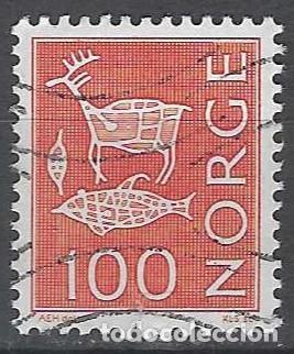 Sellos: NORUEGA 1973 - S.B&Aacute;SICA, PINTURAS RUPESTRES, ROJO - USADO