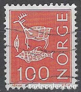 Sellos: NORUEGA 1973 - S.B&Aacute;SICA, PINTURAS RUPESTRES, ROJO - USADO