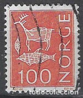 Sellos: NORUEGA 1973 - S.B&Aacute;SICA, PINTURAS RUPESTRES, ROJO - USADO