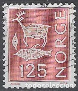 Sellos: NORUEGA 1975 - S.B&Aacute;SICA, PINTURAS RUPESTRES, ROJO - USADO