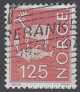 Sellos: NORUEGA 1975 - S.B&Aacute;SICA, PINTURAS RUPESTRES, ROJO - USADO