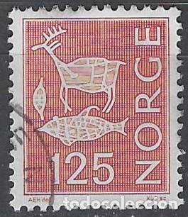Sellos: NORUEGA 1975 - S.B&Aacute;SICA, PINTURAS RUPESTRES, ROJO - USADO