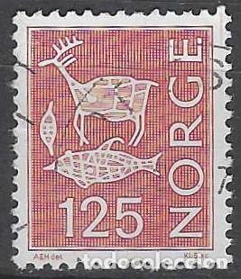 Sellos: NORUEGA 1975 - S.B&Aacute;SICA, PINTURAS RUPESTRES, ROJO - USADO