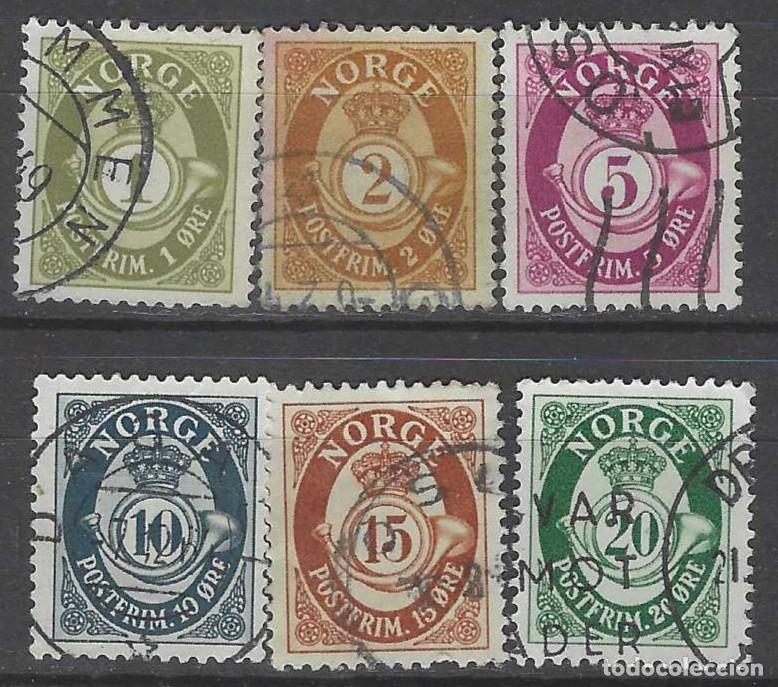 Sellos: NORUEGA 1940-52 - CUERNO POSTAL Y CIFRA, 6 VALORES, FONDO LISO - USADOS