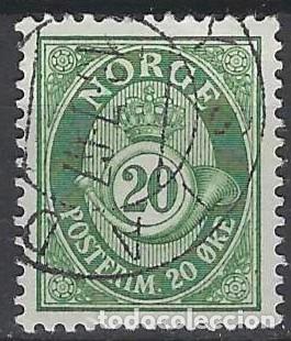 Sellos: NORUEGA 1937-78 - CUERNO POSTAL Y CIFRA, VERDE, FONDO RAYADO - USADO