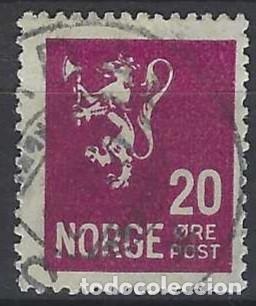 Selos: NORUEGA 1937-40 - LE&Oacute;N, ESCUDO NACIONAL, VIOLETA - USADO