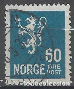 Sellos: NORUEGA 1937-40 - LE&Oacute;N, ESCUDO NACIONAL, AZUL OSCURO - USADO