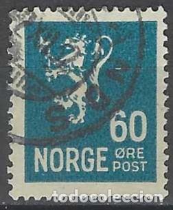 Sellos: NORUEGA 1937-40 - LE&Oacute;N, ESCUDO NACIONAL, AZUL OSCURO - USADO