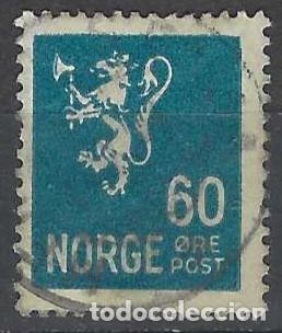 Sellos: NORUEGA 1937-40 - LE&Oacute;N, ESCUDO NACIONAL, AZUL OSCURO - USADO