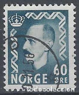 Sellos: NORUEGA 1950-51 - REY HAAKON VII, AZUL VERDOSO - USADO