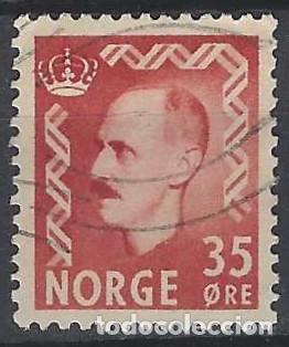 Sellos: NORUEGA 1955-56 - REY HAAKON VII, ROJO PARDUZCO - USADO