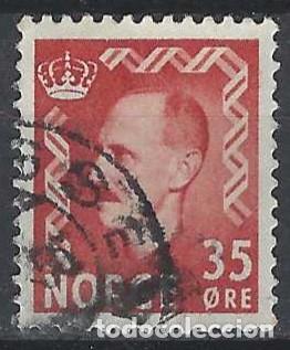 Sellos: NORUEGA 1955-56 - REY HAAKON VII, ROJO PARDUZCO - USADO