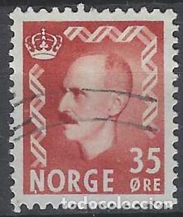 Sellos: NORUEGA 1955-56 - REY HAAKON VII, ROJO PARDUZCO - USADO