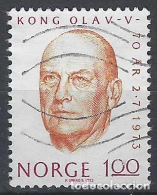 Sellos: NORUEGA 1973 - 70&ordm; ANIV. DEL REY OLAV V - USADO
