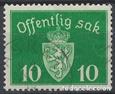 Sellos: NORUEGA 1937-38 - S.OFICIAL, ESCUDO NACIONAL, VERDE - USADO