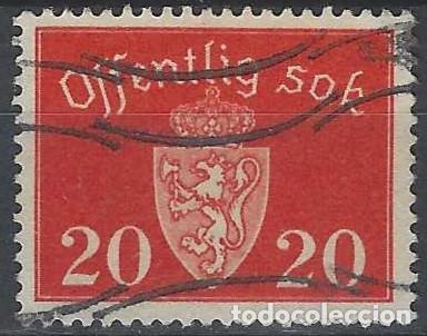 Sellos: NORUEGA 1937-38 - S.OFICIAL, ESCUDO NACIONAL, ROJO - USADO