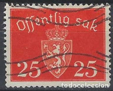 Sellos: NORUEGA 1946-47 - S.OFICIAL, ESCUDO NACIONAL, ROJO ANARANJADO - USADO