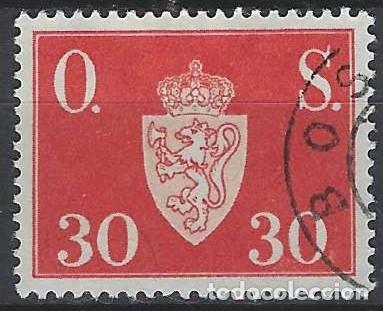 Sellos: NORUEGA 1951-52 - S.OFICIAL, ESCUDO NACIONAL, ROJO - USADO
