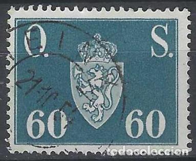 Sellos: NORUEGA 1951-52 - S.OFICIAL, ESCUDO NACIONAL, AZUL VERDOSO - USADO