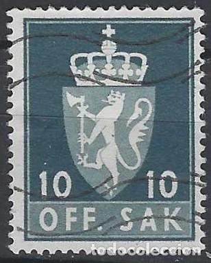 Sellos: NORUEGA 1955-74 - S.OFICIAL, ESCUDO NACIONAL, AZUL GRIS&Aacute;CEO - USADO