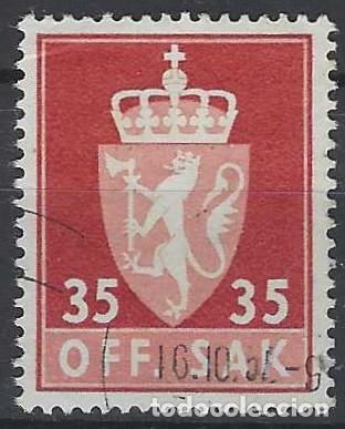 Sellos: NORUEGA 1955-74 - S.OFICIAL, ESCUDO NACIONAL, MARR&Oacute;N ROJIZO - USADO