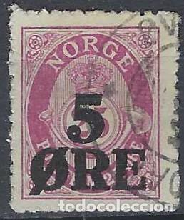 Sellos: NORUEGA 1922 - CUERNO POSTAL Y CIFRA, P&Uacute;RPURA, SOBRECARGADO - USADO