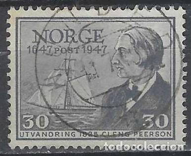 Sellos: NORUEGA 1947 - 3&ordm; CENTENARIO DEL CORREO NORUEGO, GRIS - USADO