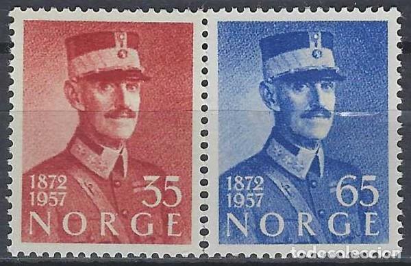 Sellos: NORUEGA 1957 - 85&ordm; ANIV. DEL REY HAAKON VII, S.COMPLETA - MH*