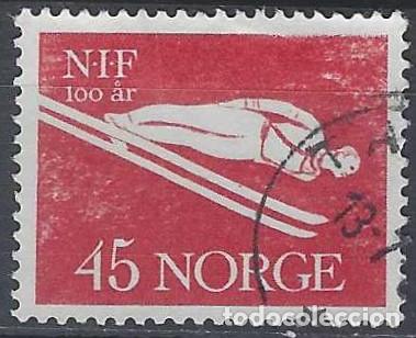 Sellos: NORUEGA 1961 - CENTENARIO DE LA UNI&Oacute;N NACIONAL DE ATLETISMO, SALTOS DE ESQU&Iacute; - USADO