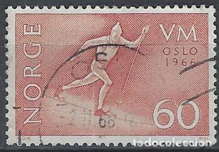 Sellos: NORUEGA 1966 - CAMPEONATO MUNDIAL DE ESQU&Iacute;, ESQU&Iacute; DE FONDO - USADO