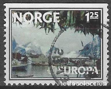 Sellos: NORUEGA 1977 - EMISI&Oacute;N EUROPA, PAISAJES, ESTACI&Oacute;N DE PESCA DE HAMMOYI LOFOTEN - USADO