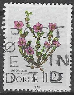 Sellos: NORUEGA 1979 - FLORES DE LAS MONTA&Ntilde;AS, SAX&Iacute;FRAGA P&Uacute;RPURA - USADO
