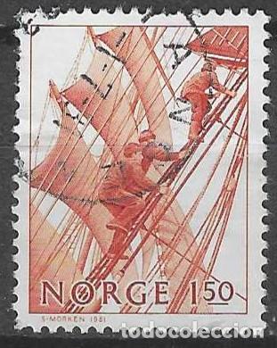 Sellos: NORUEGA 1981 - A BORDO DE LOS GRANDES VELEROS, ARRIADO DE VELAS - USADO