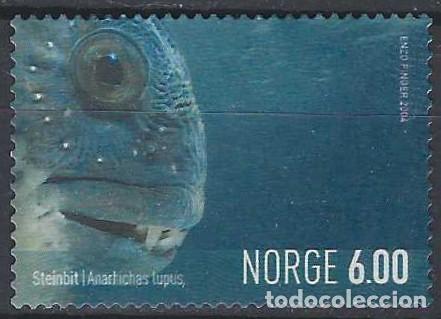 Sellos: NORUEGA 2004 - VIDA MARINA NORUEGA, PEZ LOBO ATL&Aacute;NTICO, ADHESIVO - USADO
