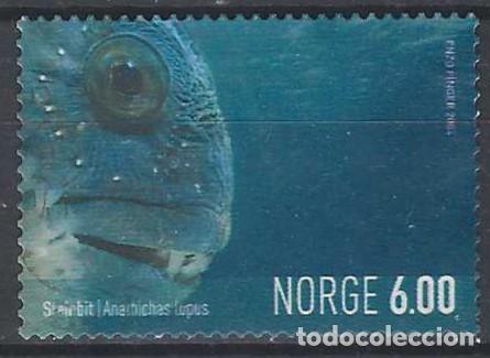 Sellos: NORUEGA 2004 - VIDA MARINA NORUEGA, PEZ LOBO ATL&Aacute;NTICO, ADHESIVO - USADO